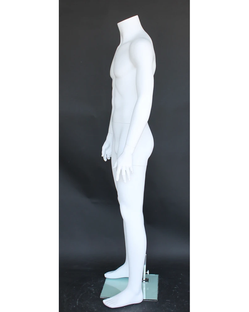 Arms-at-sides headless male mannequin in matte white, STM001-WT