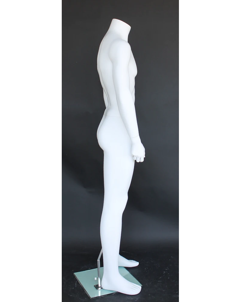 Arms-at-sides headless male mannequin in matte white, STM001-WT