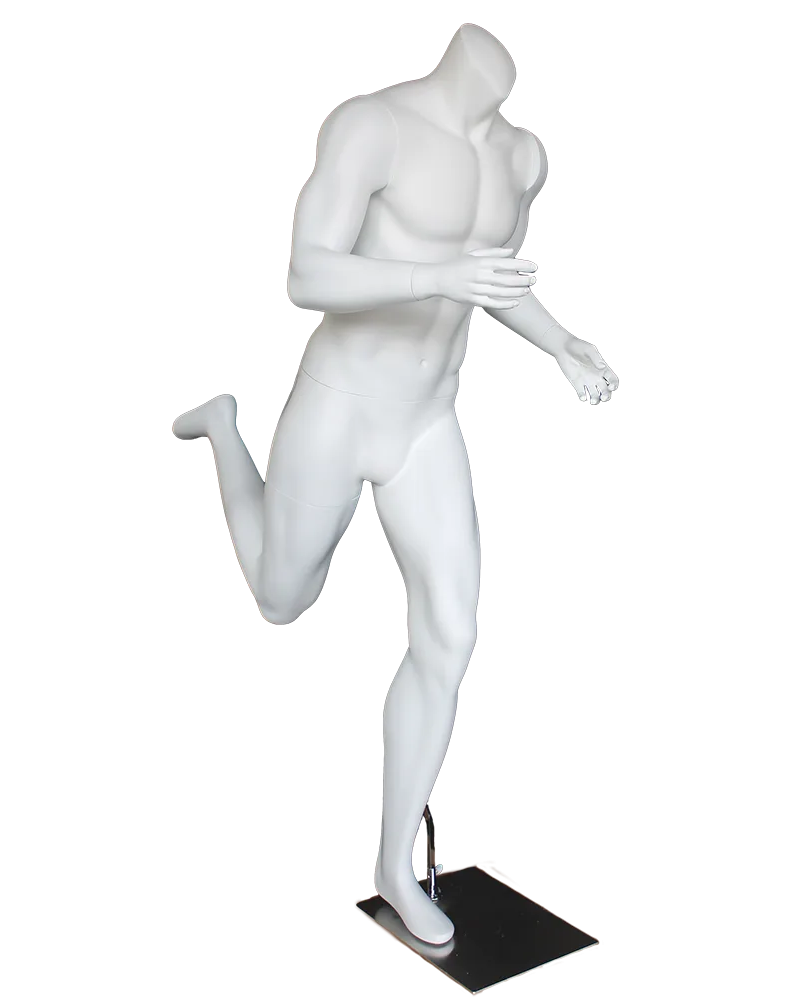 Headless running male mannequin in matte white