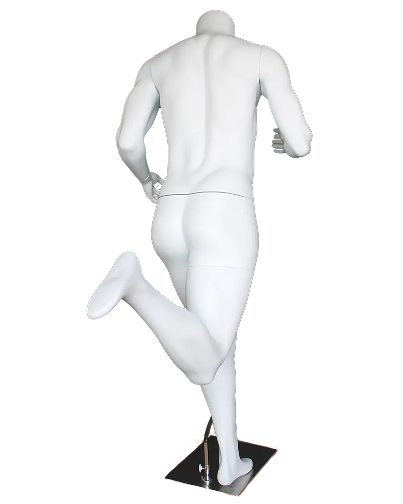 Headless running male mannequin in matte white