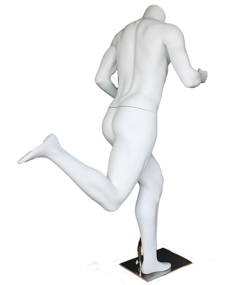 Headless running male mannequin in matte white
