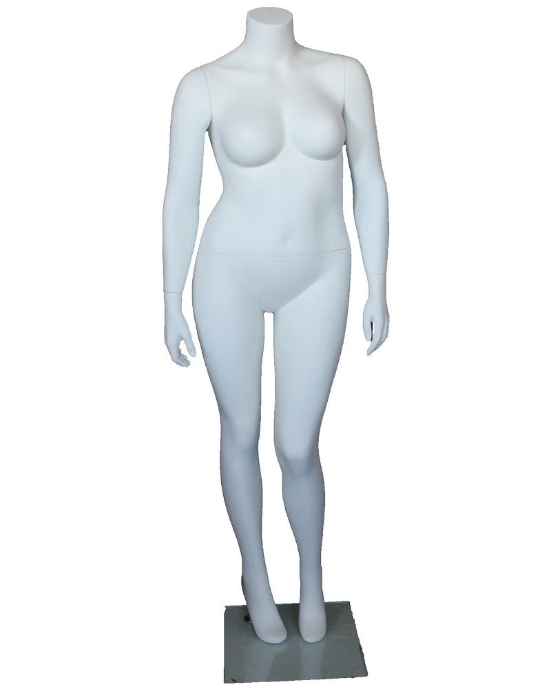 Headless plus size female mannequin in matte white