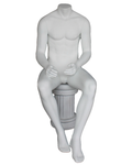 Seated headless male mannequin in matte white, STM050-WT