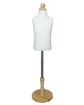 Size 2T/3T child torso dress form in cream white jersey with round wooden base, KID-KT1