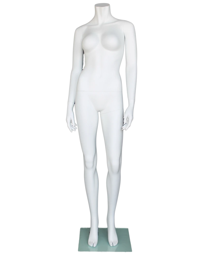 Classic standing headless female mannequin in matte white