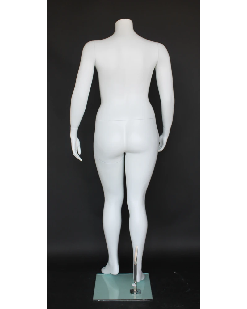 Arms-at-sides headless plus size female mannequin in matte white, size 18, PLUS-1