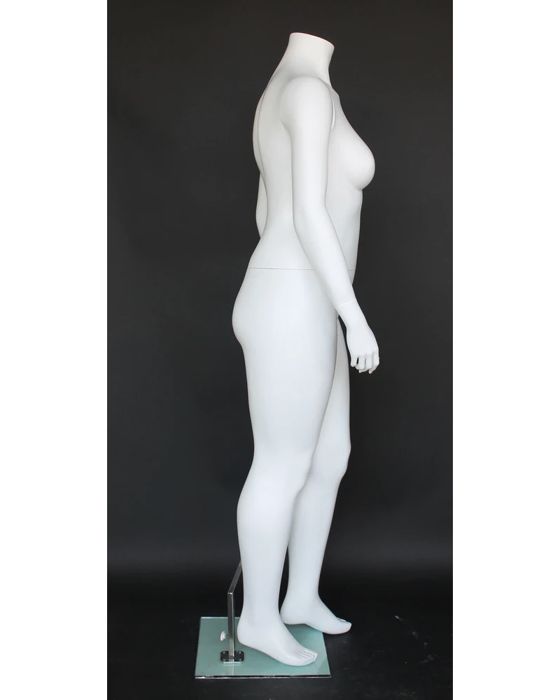 Arms-at-sides headless plus size female mannequin in matte white, size 18, PLUS-1