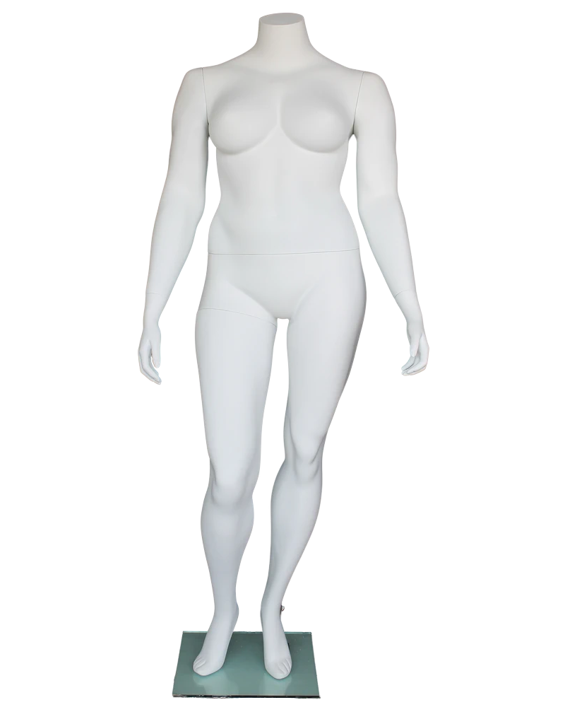 Headless plus size female mannequin in matte white