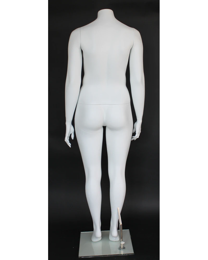 Headless plus size female mannequin with arms at sides in matte white