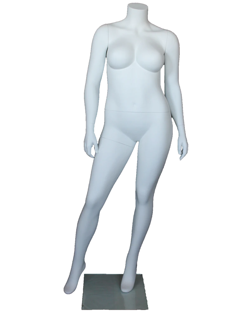 Headless plus size female mannequin in matte white