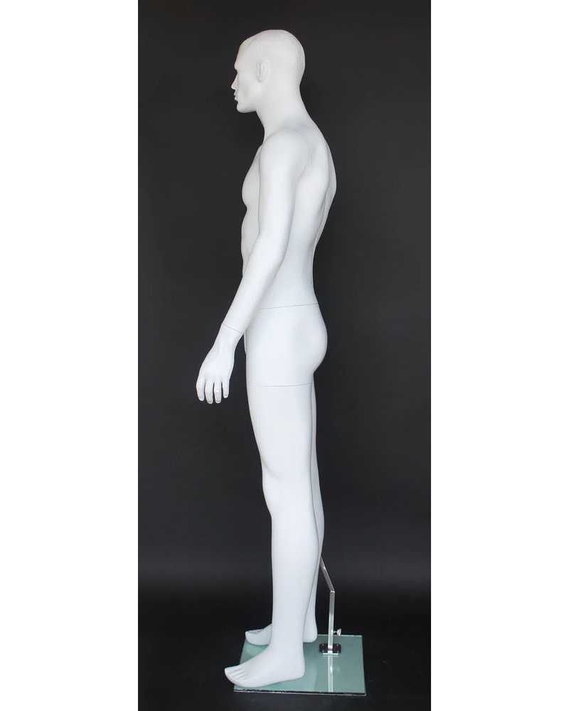 Small-size featured-face male mannequin with molded hair in matte white, SFM72-WT