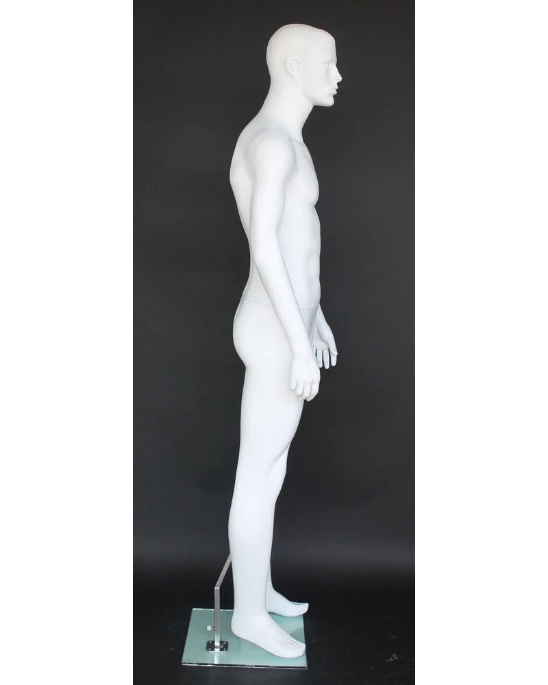 Small-size featured-face male mannequin with molded hair in matte white, SFM72-WT