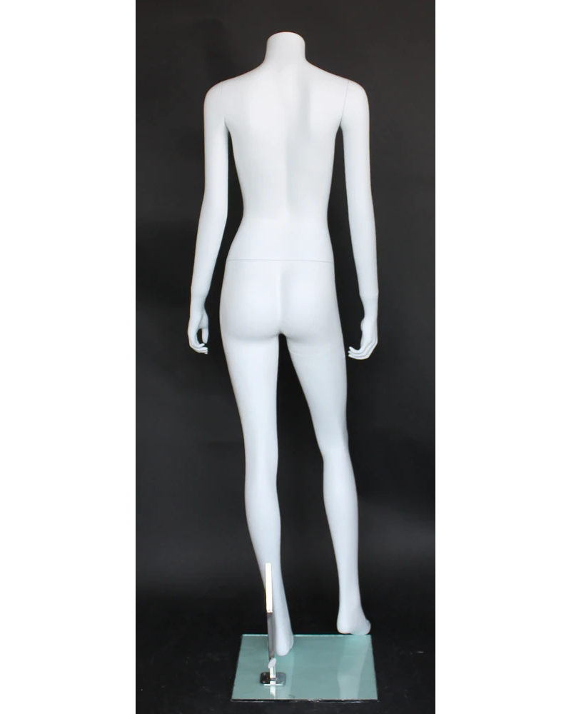 Right-leg-forward size 2 headless female mannequin in matte white, STW003-WT