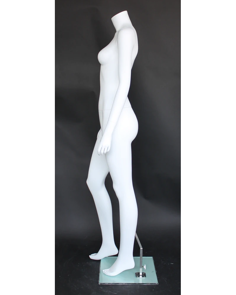 Right-leg-forward size 2 headless female mannequin in matte white, STW003-WT