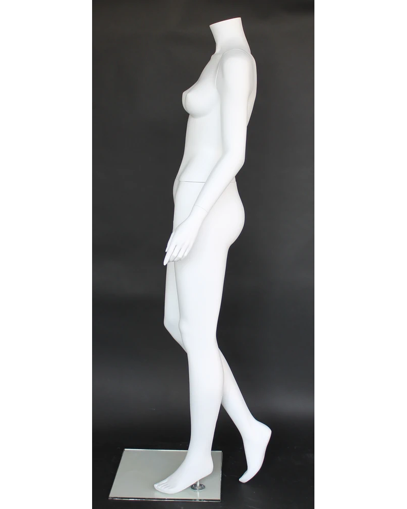 Walking pose headless female mannequin in matte white