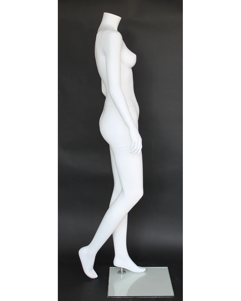 Walking pose headless female mannequin in matte white