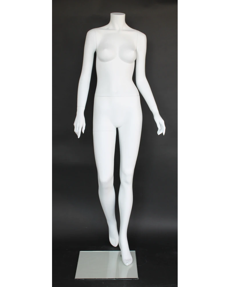 Walking pose headless female mannequin in matte white