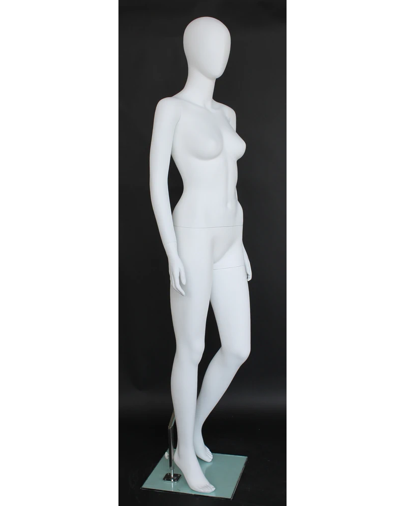 Bent-left-knee egghead female mannequin in matte white
