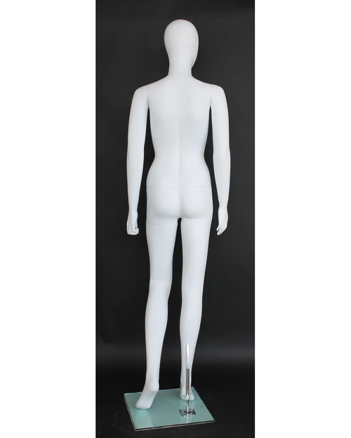 Bent-left-knee egghead female mannequin in matte white