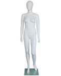 Bent-left-knee egghead female mannequin in matte white, front view